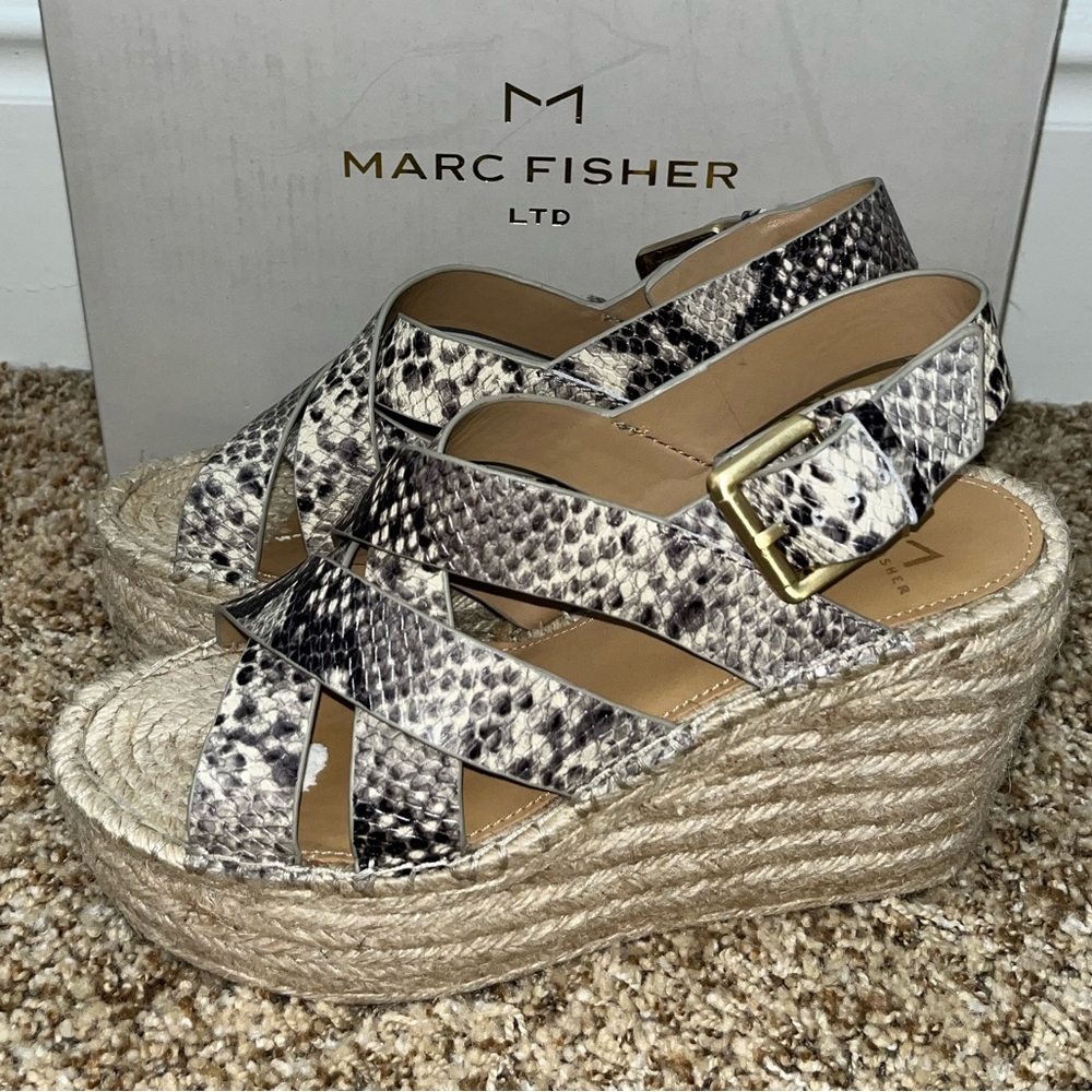 Marc Fisher Alenni Snake Skin Natural Espadrille Wedge Sandals Size 8